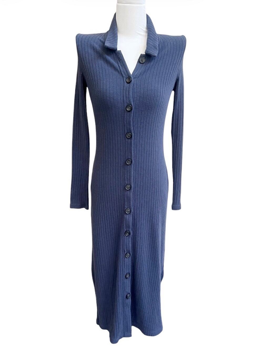 Madewell Indigo Button Down Ribbed Shirt Dress Cardigan Long Slv Sz 2XS Preppy